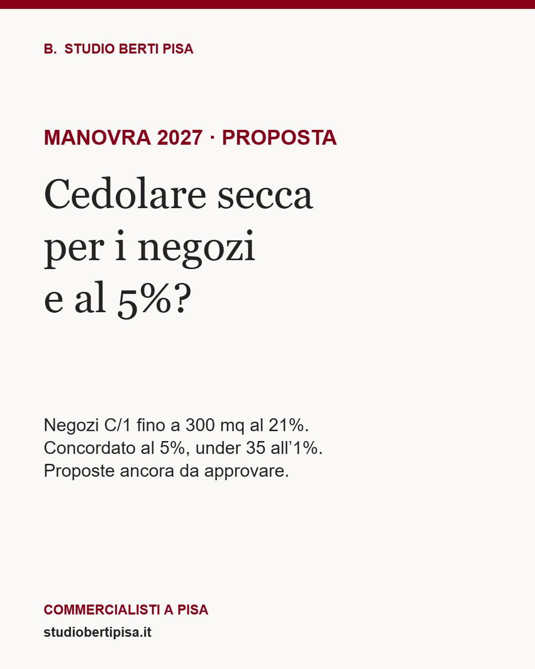 Cedolare secca al 21% per i negozi e al 5% per gli affitti concordati?