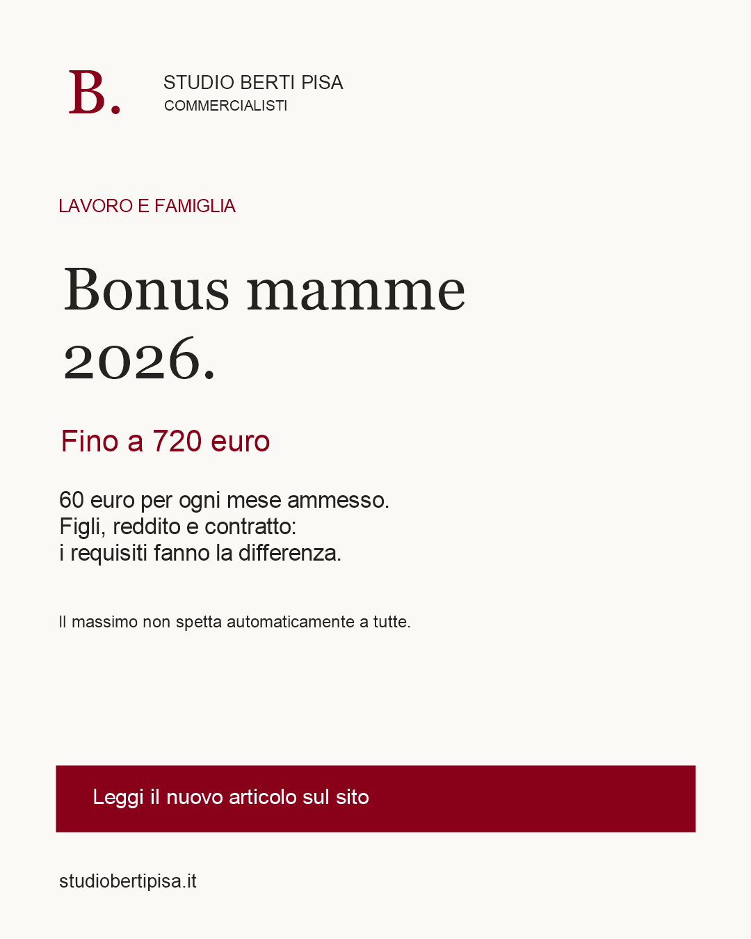 Bonus mamme 2026: fino a 720 euro, ma conta la tua situazione lavorativa