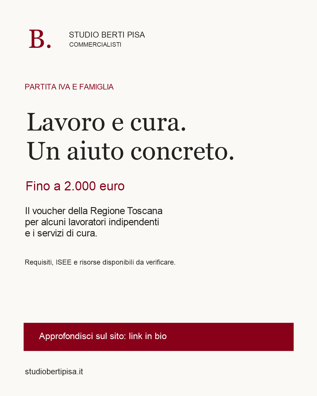 Partita IVA e famiglia: in Toscana fino a 2.000 euro per i servizi di cura